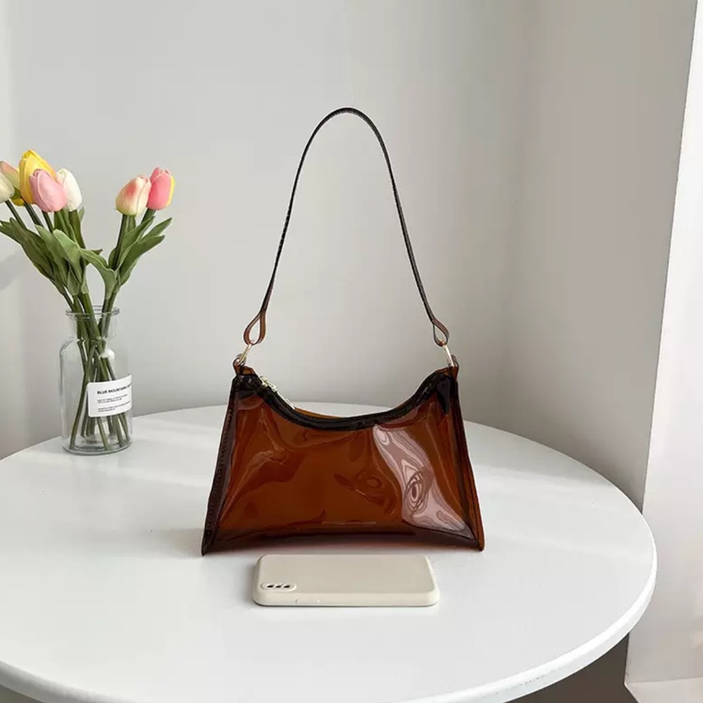 🆕Brown Jelly Transparent Baguette Shoulder Bag Purse - Picture 4 of 6